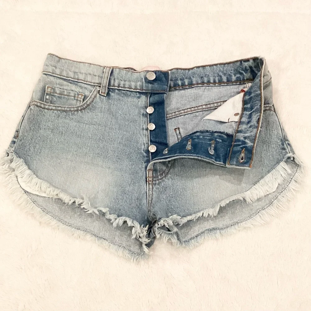 Revice 29 (US 8) Denim Women's Jeans Shorts High Rise Distressed Button Fly